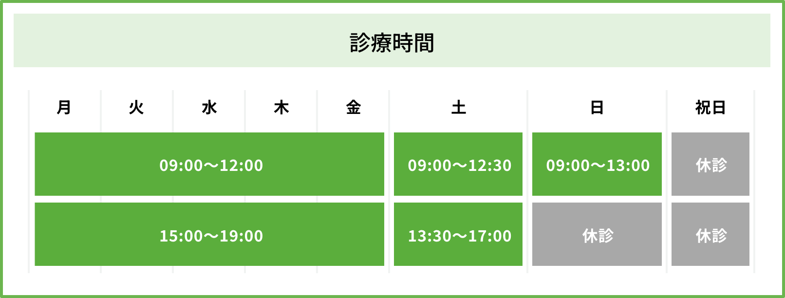 診療時間の表